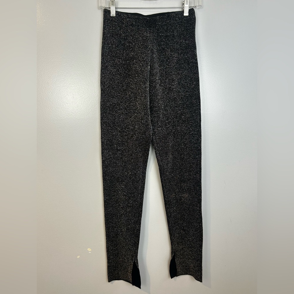 Zara Black Metallic Glitter High Waisted Leggings w/ Ankle Slit Size Small